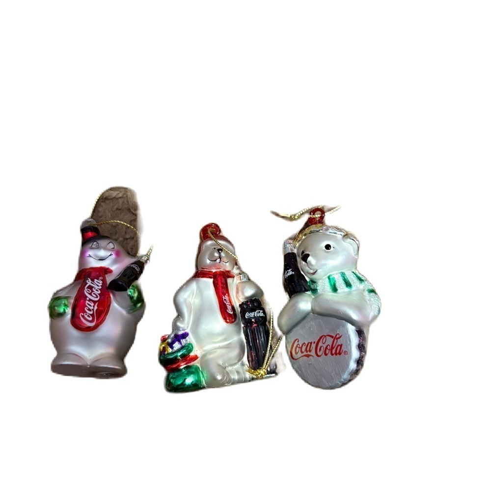 Coca-Cola Festive Polar Bear European Glass Ornament Bundle Lot Snow Man Polar